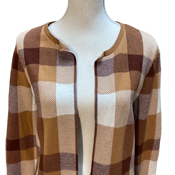 LOFT Long Sleeve Plaid Open Front Cotton Cardigan Sweater Size Small - Picture 4 of 9